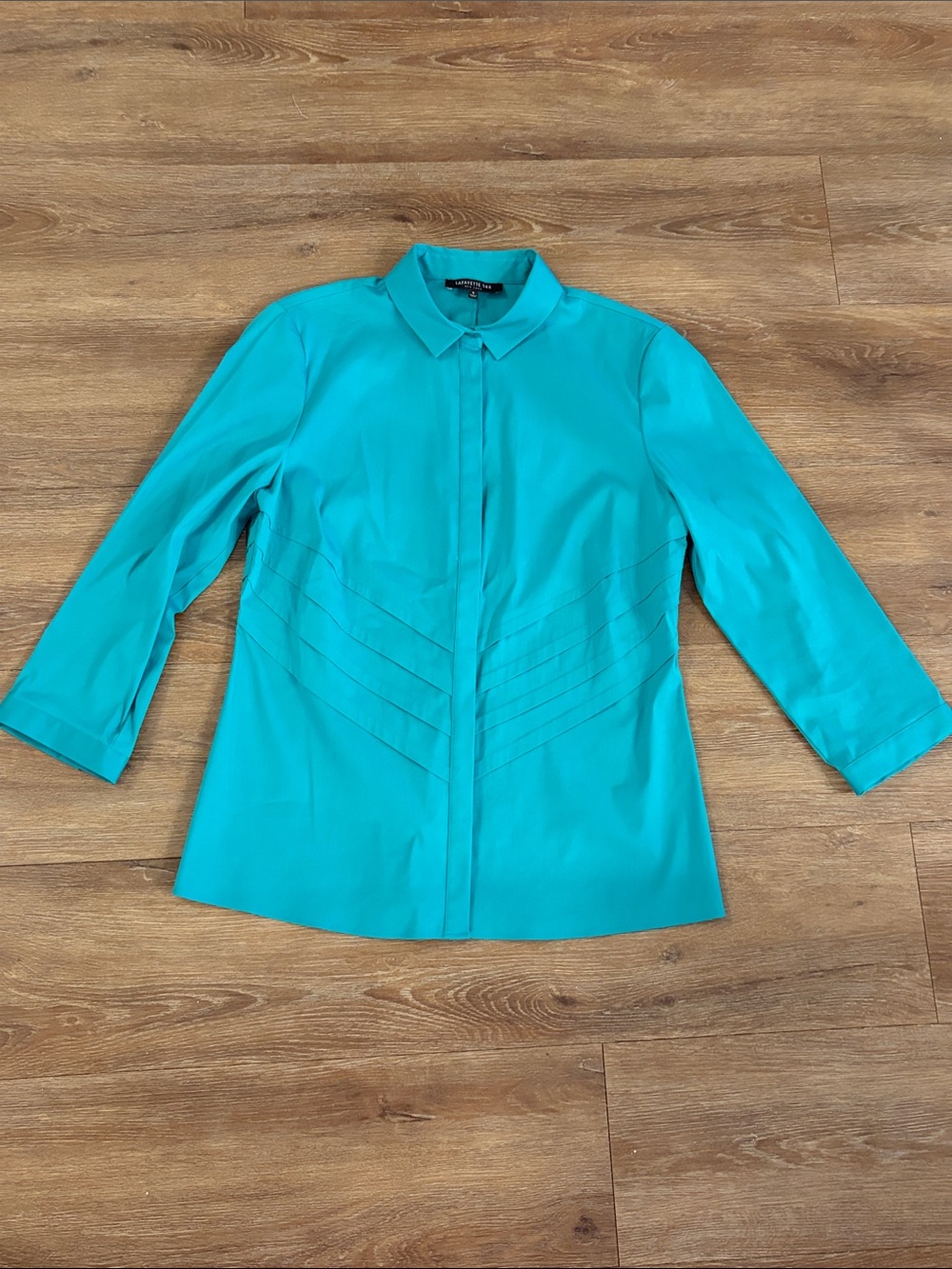 Lafayette 148 Teal Green Button-Front Blouse small - Picture 1 of 3